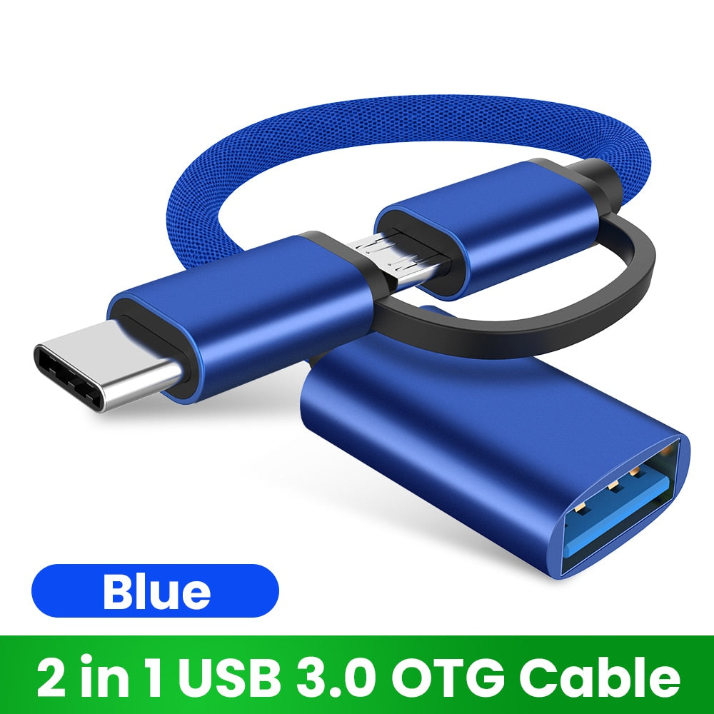 2 em 1 USB 3.0 OTG Cable Type C Micro usb to USB 3.0 Adapter USB-C Data Transfer Cable for Samsung Xiaomi Huawei Type-C Phone