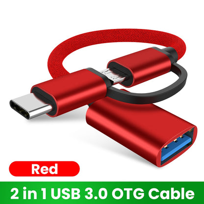 2 em 1 USB 3.0 OTG Cable Type C Micro usb to USB 3.0 Adapter USB-C Data Transfer Cable for Samsung Xiaomi Huawei Type-C Phone