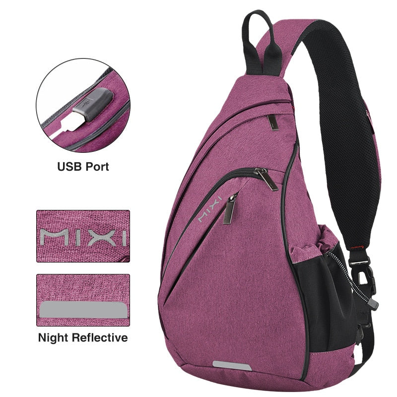 Mochila feminina Mixi bolsa de ombro única 17 19 polegadas com porta de carregamento USB à prova d'água roxo