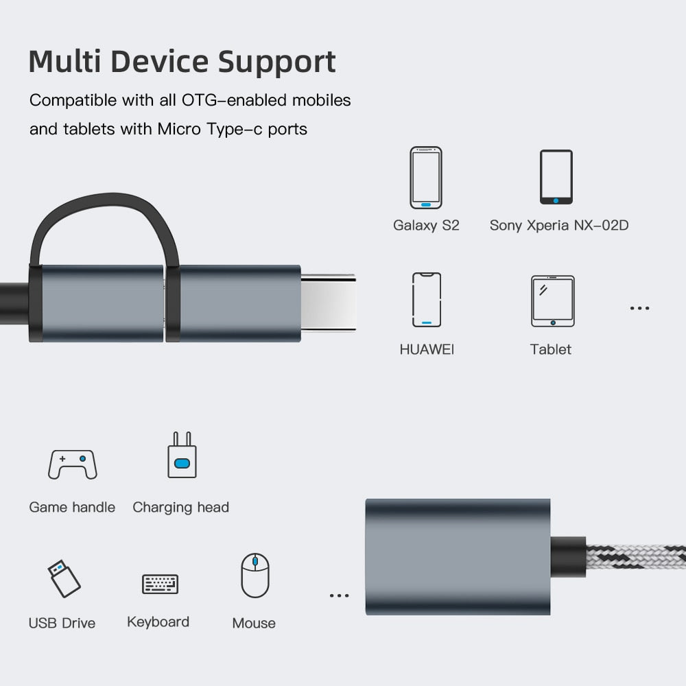 2 em 1 USB 3.0 OTG Cable Type C Micro usb to USB 3.0 Adapter USB-C Data Transfer Cable for Samsung Xiaomi Huawei Type-C Phone