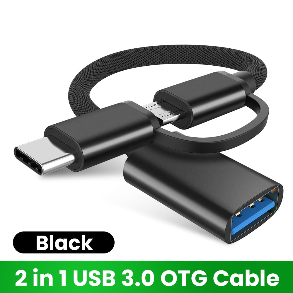 2 em 1 USB 3.0 OTG Cable Type C Micro usb to USB 3.0 Adapter USB-C Data Transfer Cable for Samsung Xiaomi Huawei Type-C Phone