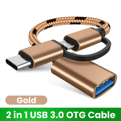 2 em 1 USB 3.0 OTG Cable Type C Micro usb to USB 3.0 Adapter USB-C Data Transfer Cable for Samsung Xiaomi Huawei Type-C Phone