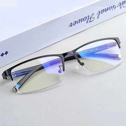 Óculos masculinos de meia armação para miopia, óculos masculinos anti-luz azul para miopia, óculos masculinos de grau óptico para computador