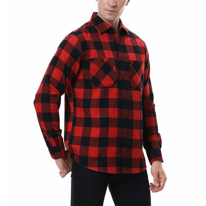 Camisas casuais de flanela xadrez masculinas Camisa de botão com dois bolsos manga longa Camisas de ajuste regular Outono