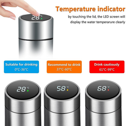 Visor de temperatura LCD Thermos 500ML Garrafa de água de aço inoxidável Frascos isolados a vácuo inteligentes à prova de vazamento Mantenha quente e amp; academia fria