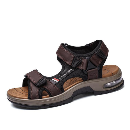 Sandálias masculinas de verão da marca, chinelos masculinos de couro genuíno, sandálias gladiadoras, sandálias de praia, macias, confortáveis, ao ar livre, sapatos rasos 38-48