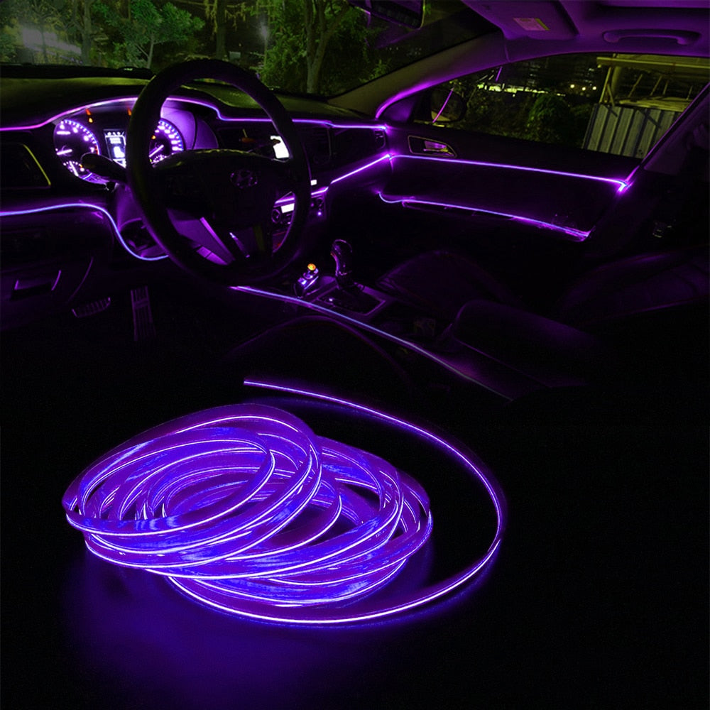Faixa de LED de fio 1M/3M/5M Fita de néon para iluminação interna do carro Faixa de LED para automóvel Luz ambiente para interior do carro Lâmpada decorativa de led