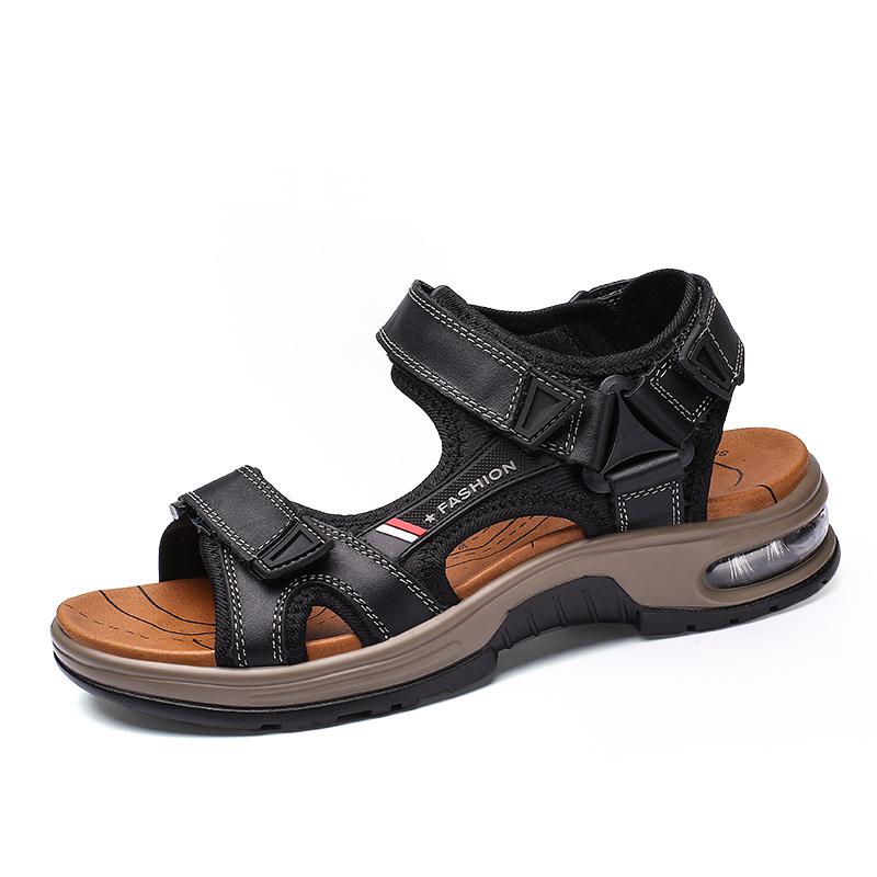 Sandálias masculinas de verão da marca, chinelos masculinos de couro genuíno, sandálias gladiadoras, sandálias de praia, macias, confortáveis, ao ar livre, sapatos rasos 38-48