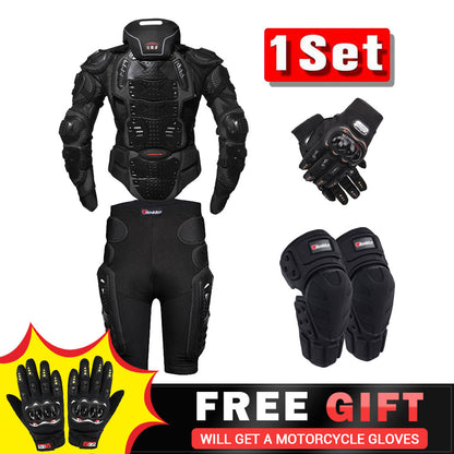 Jaqueta de motocross + shorts calças + joelheiras de proteção terno de corrida jaqueta de motocicleta armadura corporal equipamento de proteção com proteção de pescoço