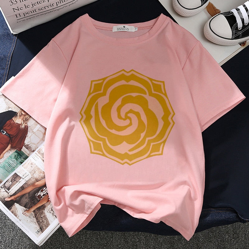 Mo Dao Zu Shi Camiseta estampada gráfica feminina Harajuku estética rosa tops camiseta casual 2021 nova moda verão Y2k camiseta feminina