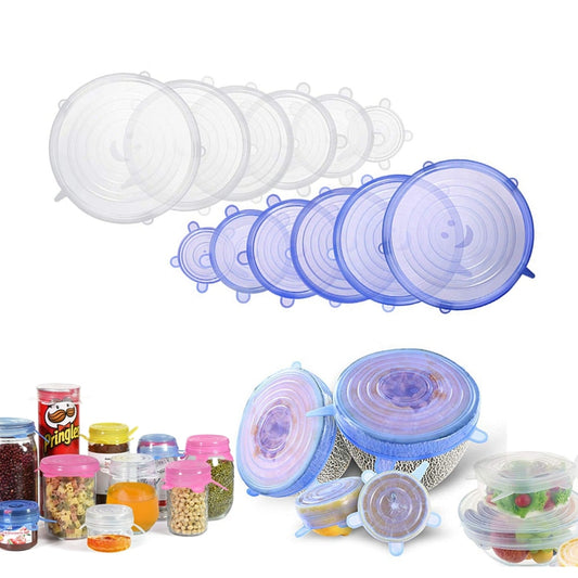 Pacote com 6 tampas elásticas de silicone reutilizáveis para alimentos frescos Coberturas de alimentos duráveis e elásticas para manter os alimentos frescos