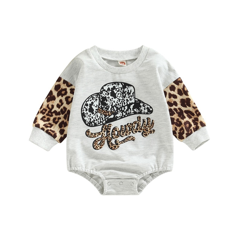 Bebê primavera outono roupas criança recém-nascido bebê menino menina gado leopardo impressão de letras patchwork macacão macacão macacão roupas
