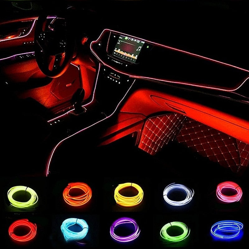 Faixa de LED de fio 1M/3M/5M Fita de néon para iluminação interna do carro Faixa de LED para automóvel Luz ambiente para interior do carro Lâmpada decorativa de led